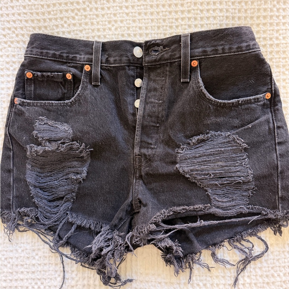 Levi's Black Distressed Denim Cutoff Shorts